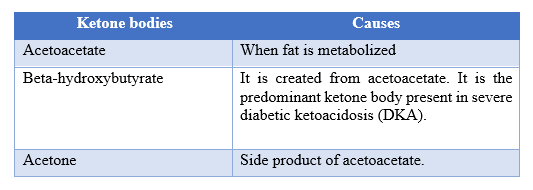 causes of formation of different type of ketone bodies