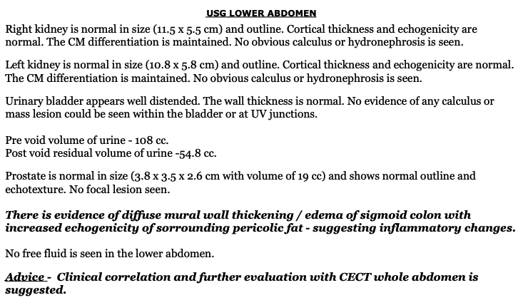 Ultrasound Pelvis Sample Report (male)