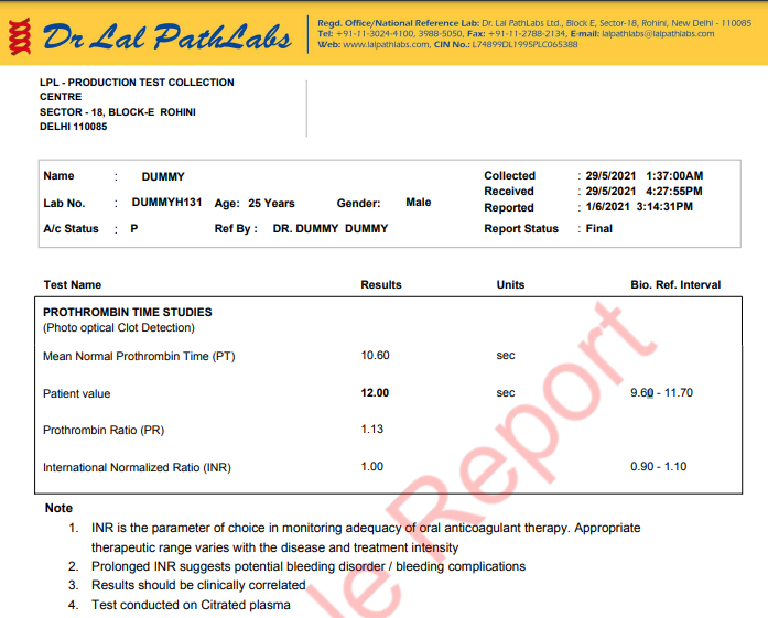 PT INR Report