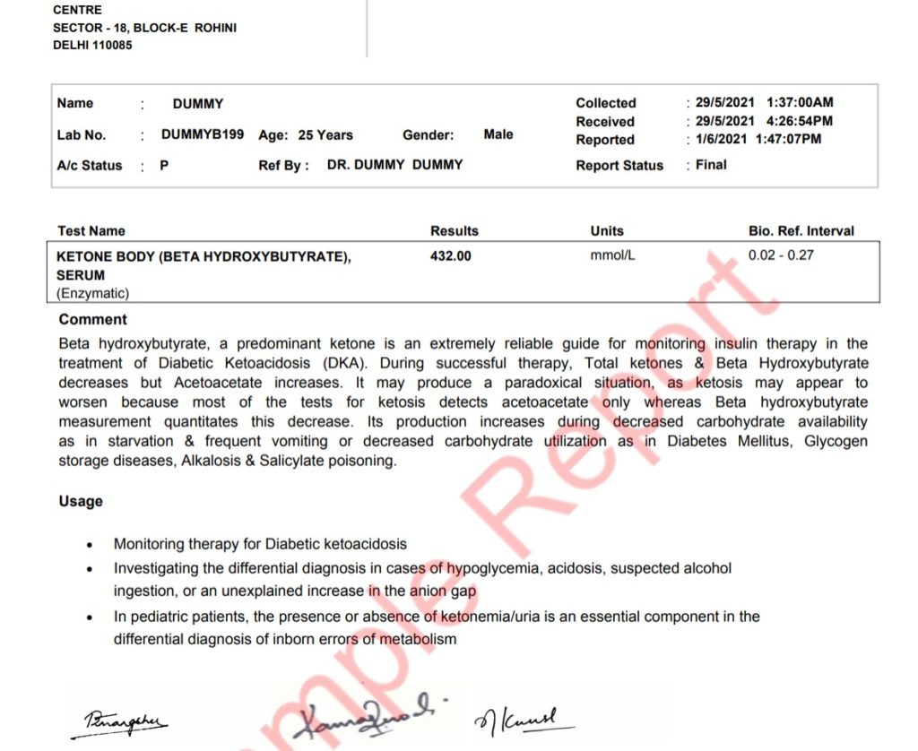 Ketone Test Sample Report