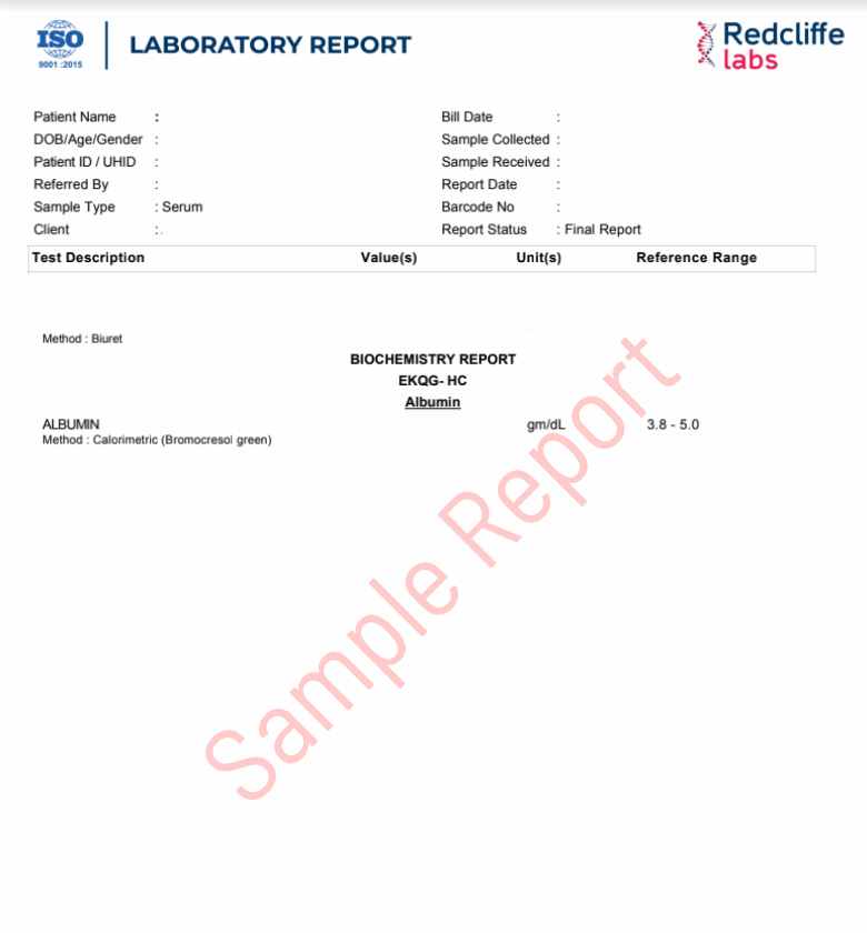 Albumin Sample Report