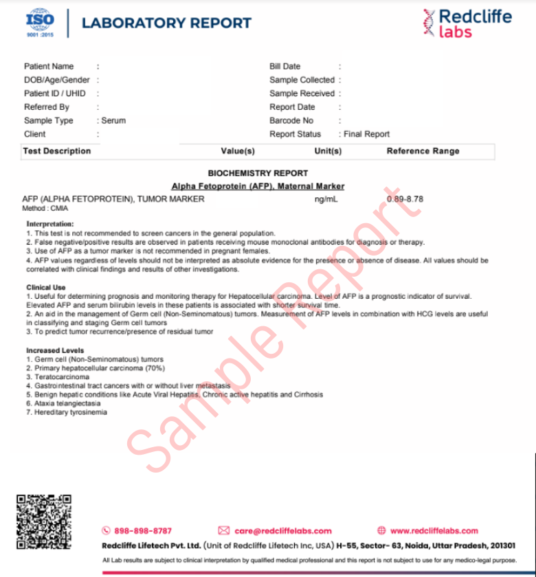 Alpha Fetoprotein Sample Report
