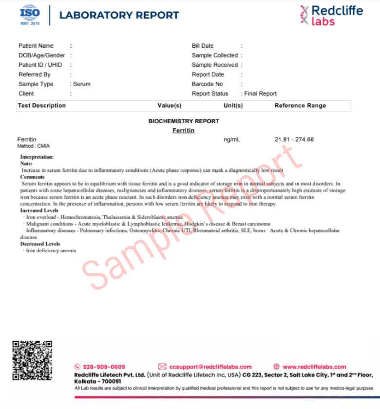 Serum Ferritin test sample report