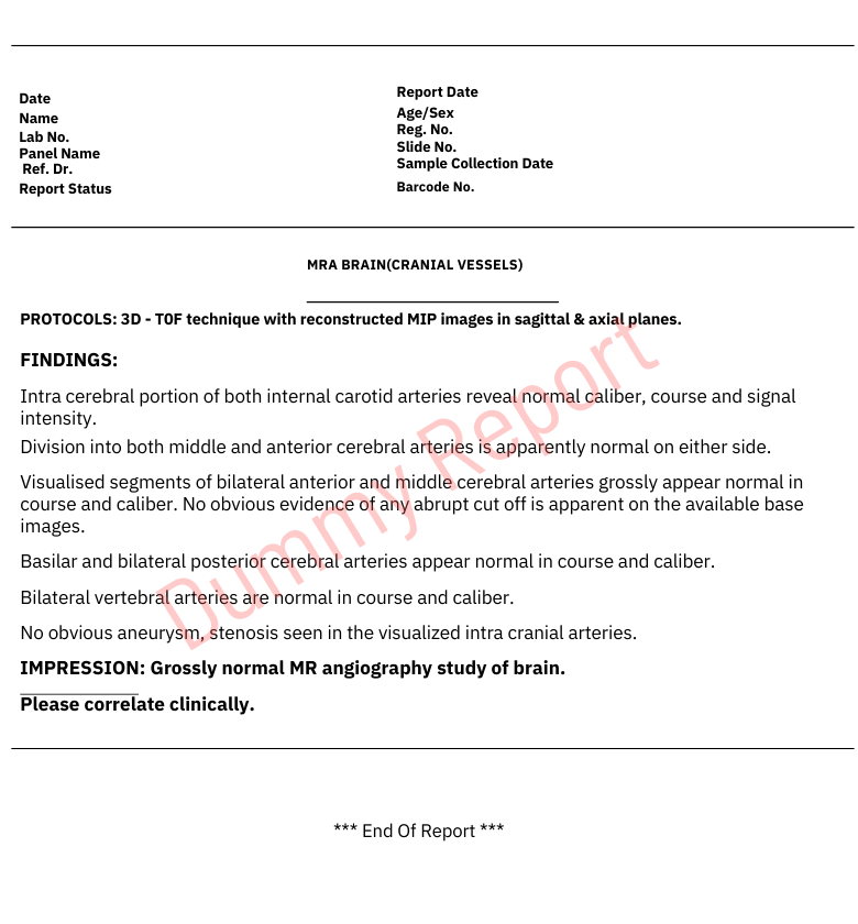 MRA Brain sample report
