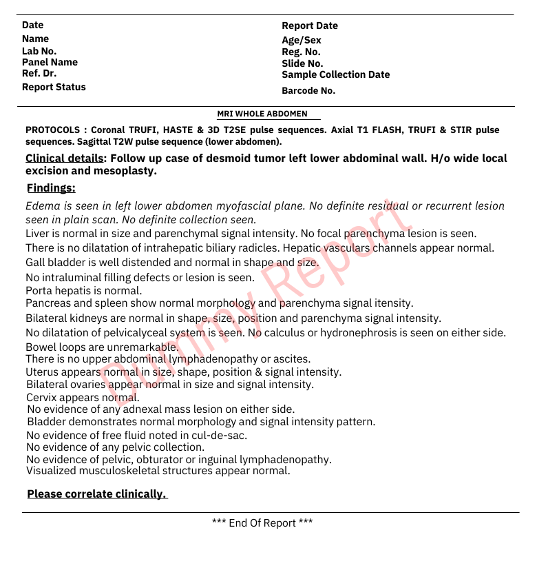 MRI whole abdomen sample report