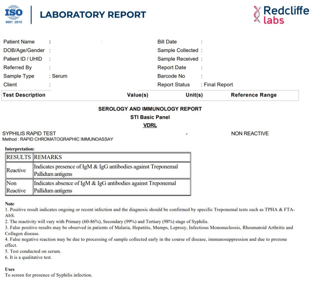 SAMPLE REPORT VDRL TEST