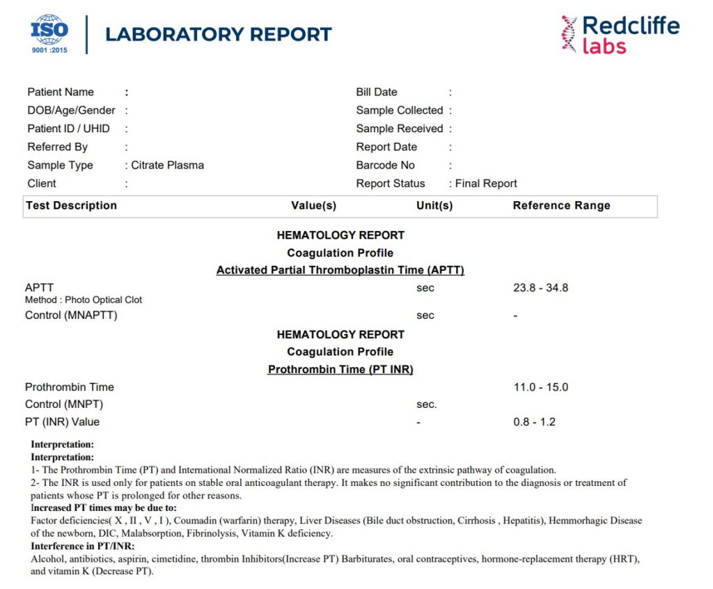 PT Test Sample Report