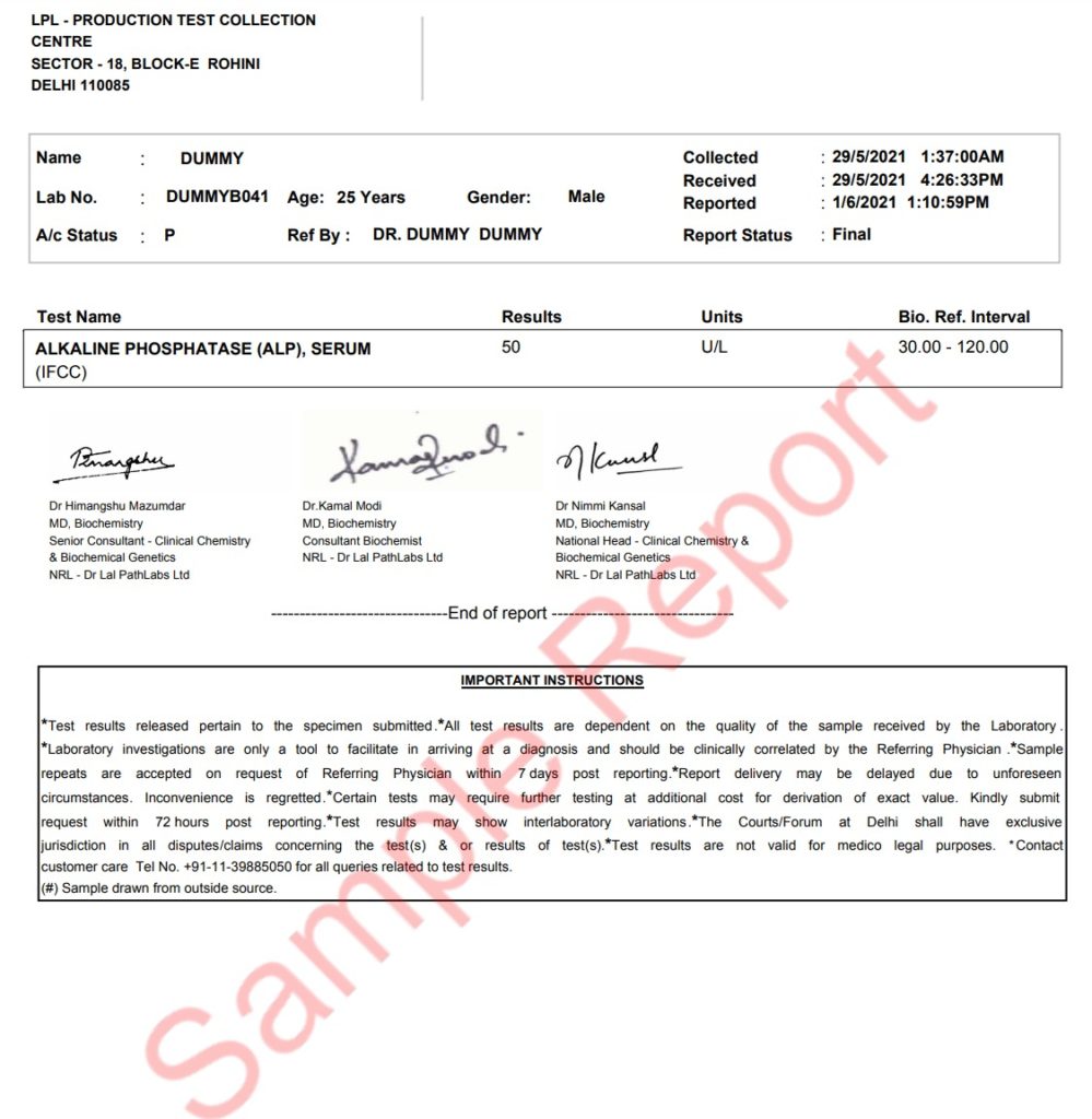 alkaline phosphatase sample report